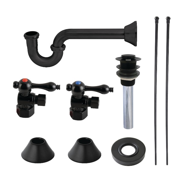 Plumbing Sink Trim Kit with PTrap and Drain, Matte Black